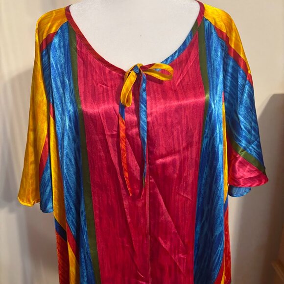 SERENADA Multicolor Striped Short Sleeve Long Zippered Robe - 3X - Picture 12 of 16